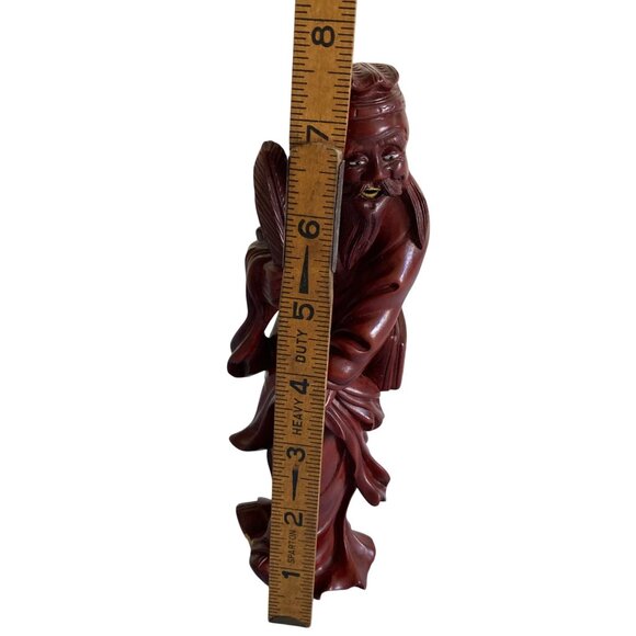 Vintage Chinese Wood Carving Old Wise Man Inlaid Bone Eyes Teeth - Picture 7 of 8